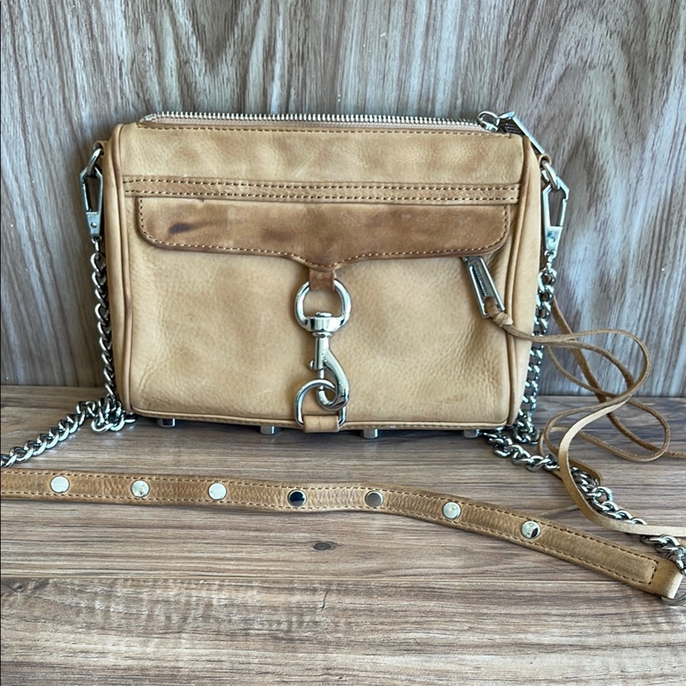 Rebecca Minkoff Tan Suede Bag, Leather & Silver Chain  Strap, 2 Pockets,